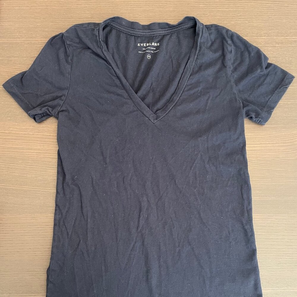 Navy Blue Everlane The Cotton V Neck T-Shirt (100% Supima Cotton)